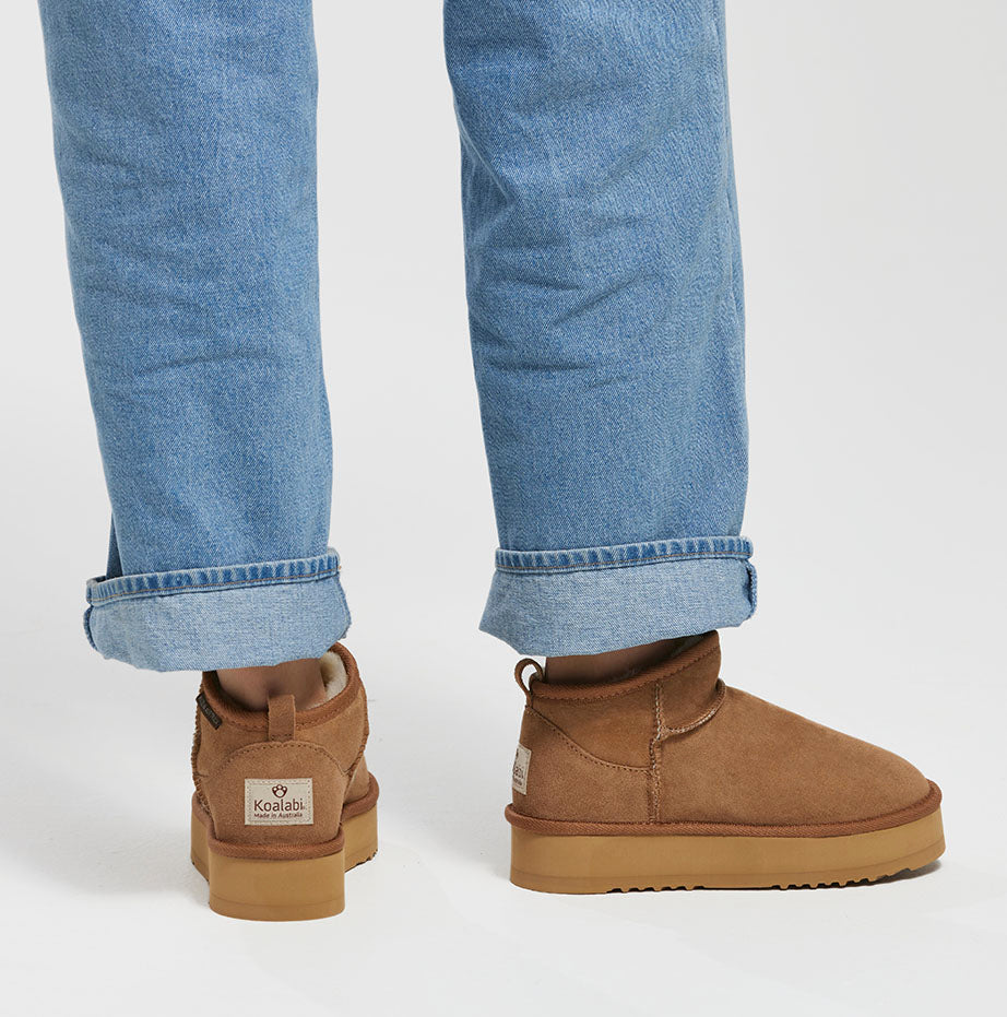 Back view of the Joey Platform Mini boot showing the reinforced anti-slouch heel counter.