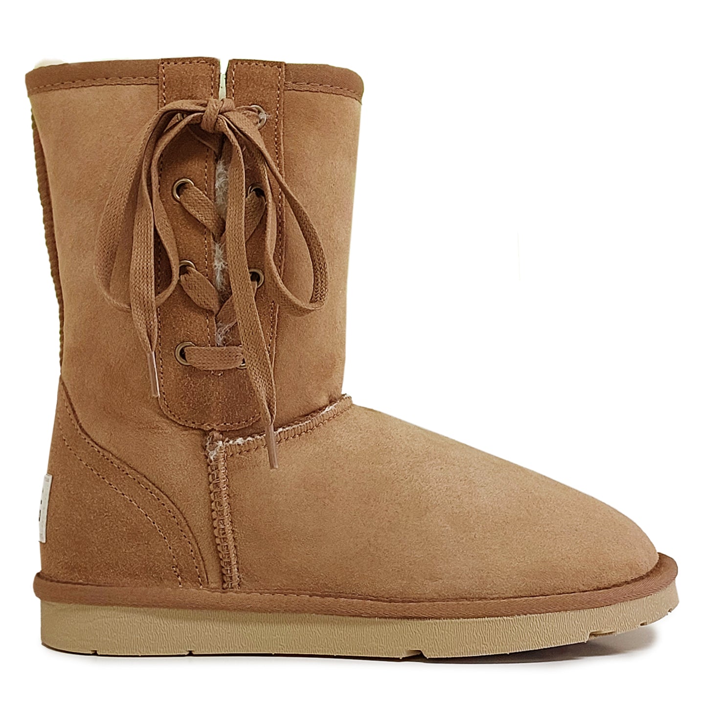 Short Lace Up Sheepskin Boots - SHORTLACEUPBOOTCHESTNUT