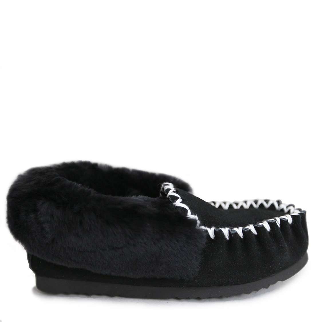 Kids warm sheepskin moccasin boots black