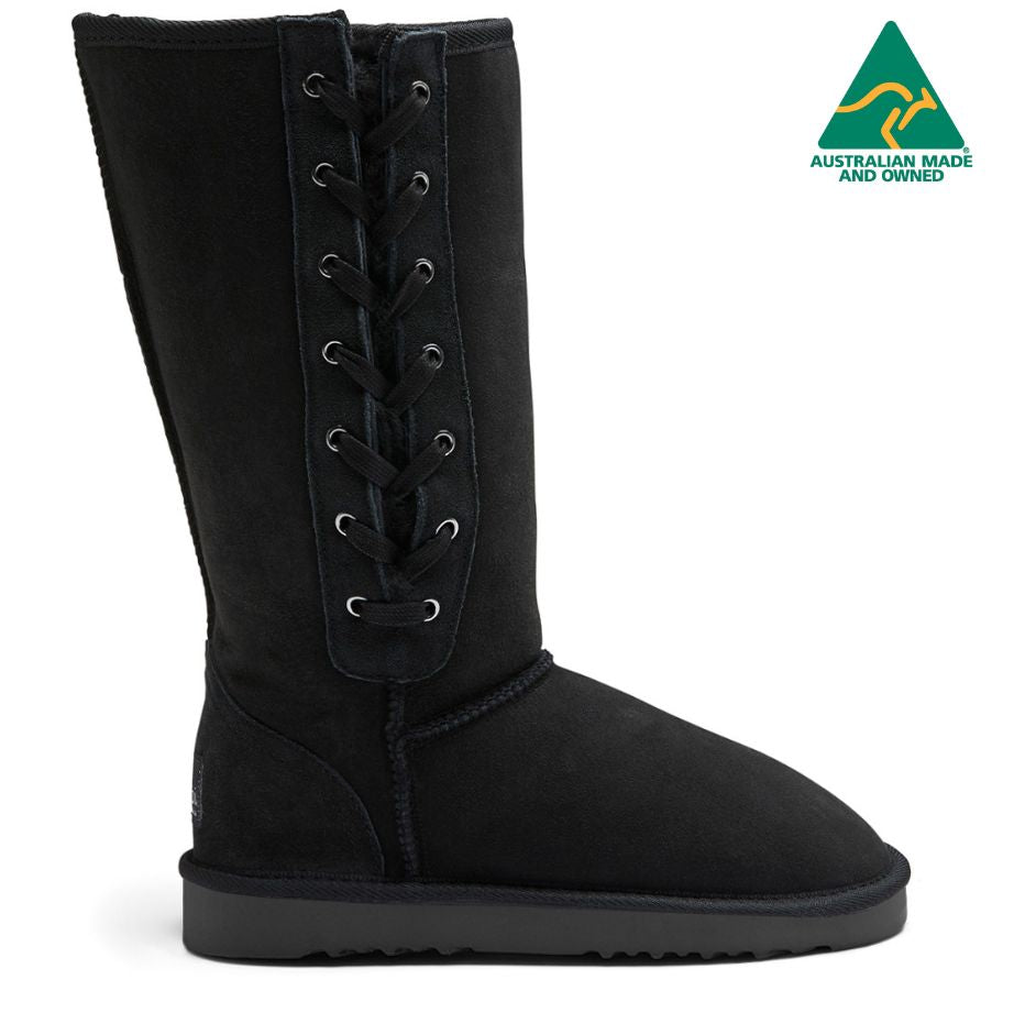 Tall Lace Up Sheepskin Boots - Koalabi Australia