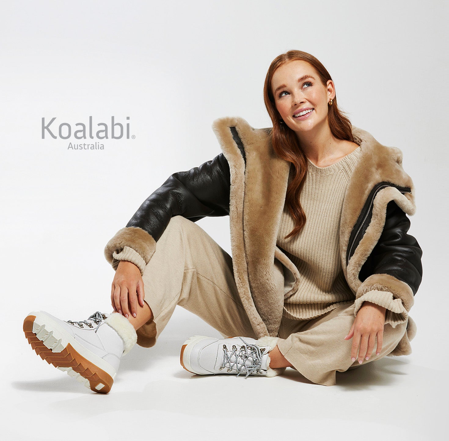 A Model wearing and smiling Aria Winter Shoes Australia