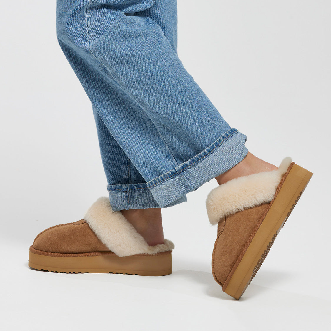 Charlotte Platform Sheepskin Scuff - Side View